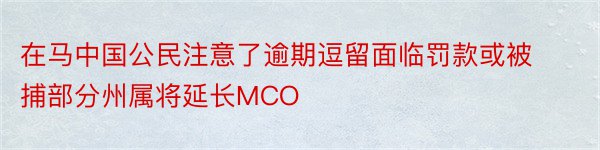 在马中国公民注意了逾期逗留面临罚款或被捕部分州属将延长MCO